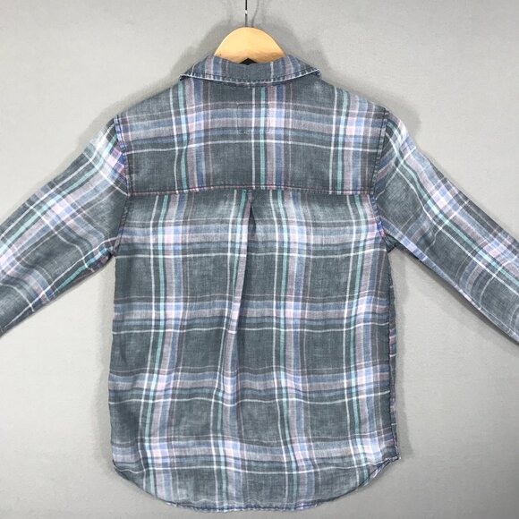 American Eagle Shirt Womens Small Pink Plaid Boyfriend Fit Button Up Chambray LS - Picture 9 of 12